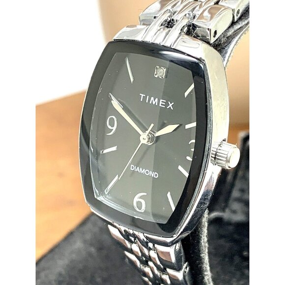 Timex Womens Watch TW2T50000 Quartz Diamond Silver Dial Rectangle Steel 21mm - Picture 12 of 13